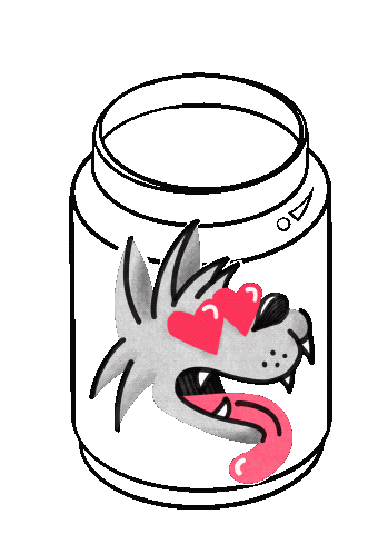 A cartoon tip jar with a coin falling into it atop a coyote with heart eyes. 