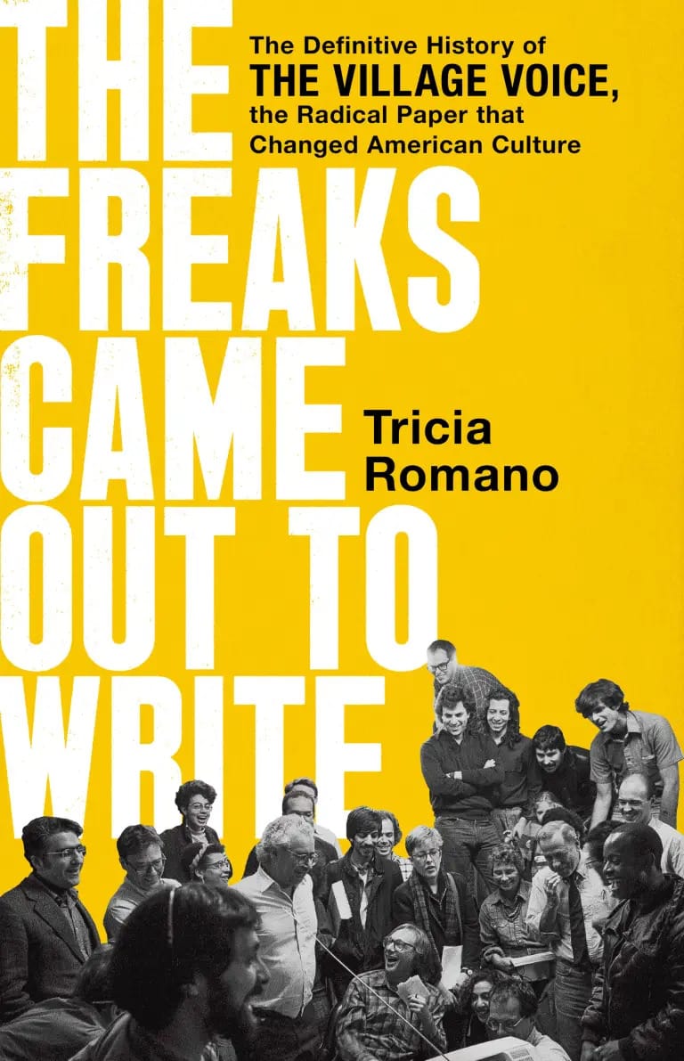 Book cover with yellow background and black-and-white crowd of journalists in the foreground. Text: "The Freaks Came Out to Write"