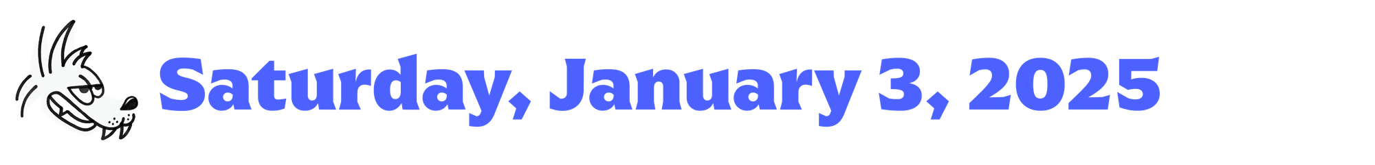 A cartoon coyote next to purple text that says Saturday, January 3, 2025