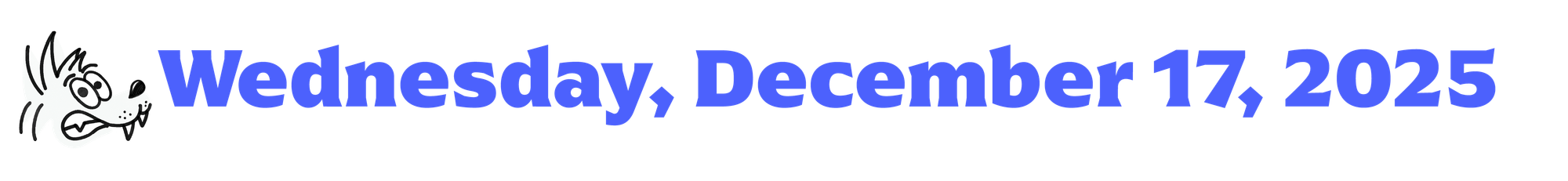 A cartoon coyote next to text that says "Wednesday, December 17, 2025"