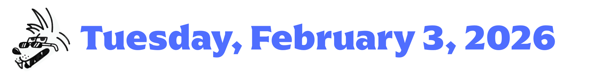 A cartoon coyote next to purple words that say Tuesday, February 3, 2026