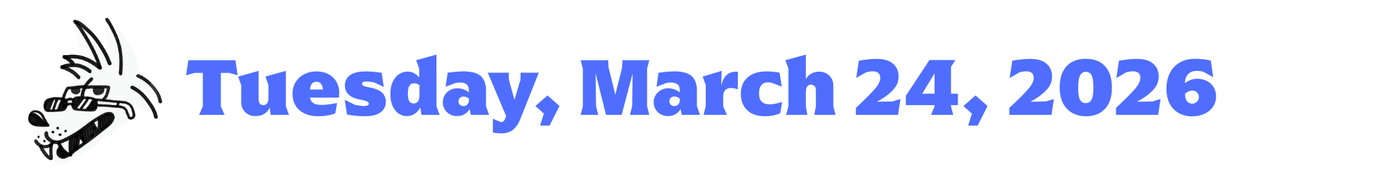 A cartoon coyote next to purple words that say Tuesday, March 24, 2026