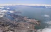 the port of Oakland and the Bay seen in an aerial image